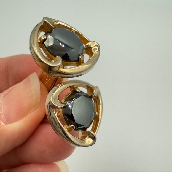 RARE Sherman Senator Cufflinks with Hematite and Gold Plated Vintage Cufflinks - Picture 6 of 10